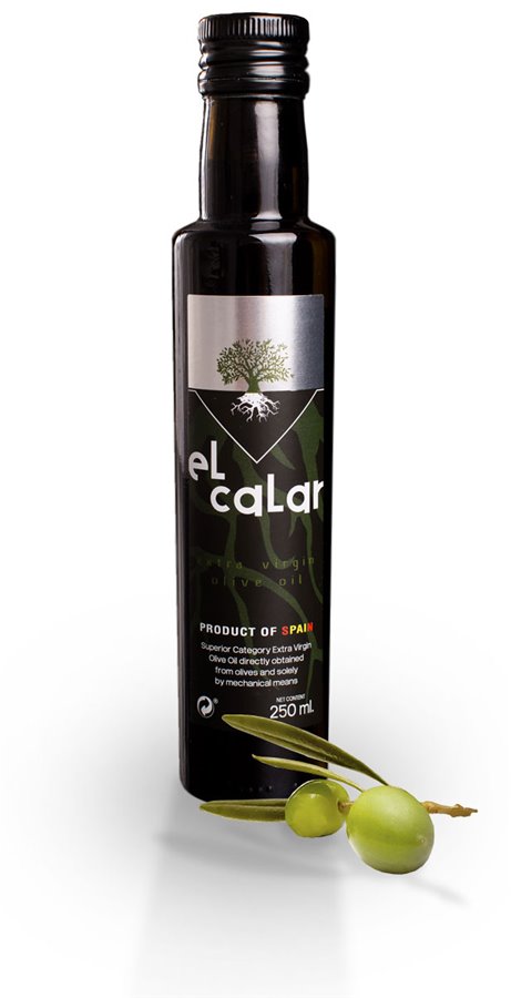 Botella de 250 ml de «el calar» con aceitunas